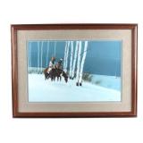 Original Gale Running Wolf Framed Acrylic Painting