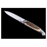 INOX German Lever Lock Stag Switchblade Knife