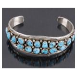 Signed Navajo Engraved Silver & Turquoise Cuff