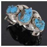 Navajo Sterling Cuff w/ Turquoise Frog Effigies