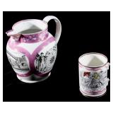 Sunderland Pink Luster Pitcher & Frog Cup 1830-40