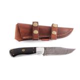 CFK Damascus & Buffalo Horn Knife w/ Scabbard