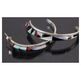 Navajo Inlaid Multi-Stone & Sterling Claw Earrings