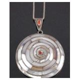 Navajo MOP, Red Oyster & Sterling Pendant Necklace