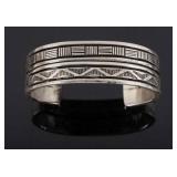 Signed Navajo Solid Sterling Silver Cuff