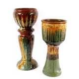 Two Antique Jardiniers w/ Matching Pedestals