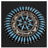 Signed Nez Perce Silver & Turquoise Petite Brooch