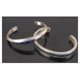 Signed Zuni & Navajo Inlaid Lapis & Sterling Cuffs