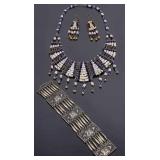 Art Deco Necklace w/ Earrings & Silver Bracelet