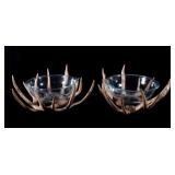 Rustic Pair Of Antler & Glass Bowls