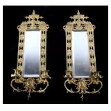 Early Solid Brass Beveled Mirror Sconces