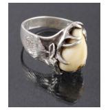 Elk Ivory & Silver Cast Elk Pictorial Ring
