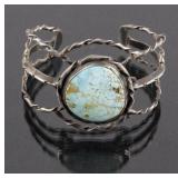 Signed Navajo Turquoise & Twisted Sterling Cuff
