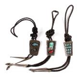 Signed Navajo Sterling & Turquoise Bolos (3)