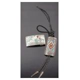 Navajo Chip Turquoise & Coral Bolo & Belt Buckle