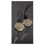 Zuni Sterling Silver Sunface Pictorial Bolo Ties