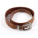 Custom Floral Tooled & Sterling Leather Belt
