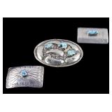 Navajo Turquoise & Silver Belt Buckles & Brooch