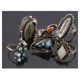 Five Navajo Sterling Rings w/ Various Stones