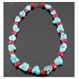Navajo Turquoise and Coral Nugget Necklace