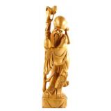 Folk Art Carving of an Oriental Wise Man & Crane