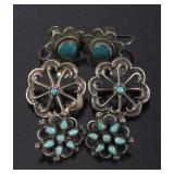 Three Pairs - Navajo Silver & Turquoise Earrings