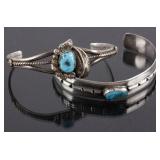 Pair of Navajo Silver & Turquoise Petit Bracelets
