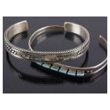 Two Navajo Petit Silver, Turquoise & MOP Bracelets