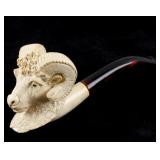 Hand Carved Meerschaum Rams Head Smoking Pipe