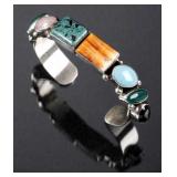 Signed Pueblo Sterling Multi-Stone Cabochon Cuff