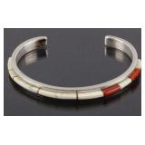 Signed Navajo Sterling Silver & Multi-Stone Cuff