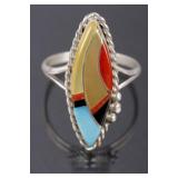 Zuni Inlaid Mosaic Multi-Stone & Sterling Ring