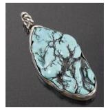 Signed Navajo Sterling & Turquoise Nugget Pendant