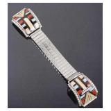 Signed Zuni Mosaic Inlaid Multi-Stone Watch Band