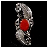 Navajo Oxblood Coral & Sterling Silver Ring