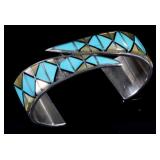 Signed Navajo Multi Stone Sterling Silver Cuff