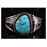 Navajo Sterling Silver and Blue Gem Turquoise Cuff