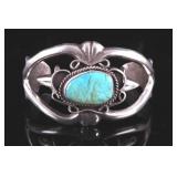 Navajo Sand Cast Sterling & Turquoise Bracelet