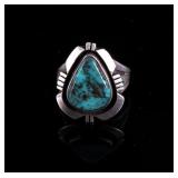 Signed Navajo Sterling and Blue Gem Turquoise Ring