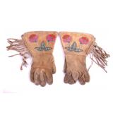 Crow Floral Beaded Gauntlet Gloves c. 1900