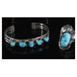 Navajo Turquoise Sterling Silver Bracelet and Ring