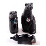 Zuni Fetishes Of Jet/ Black Marble Collection of 3