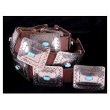 Navajo Sterling Silver & Turquoise Concho Belt