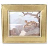 Charles Damrow "Lion Sunning" Oil Painting C. 1963