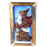 Signed Santa Claus Painting with Rustic Frame