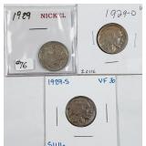1919  P-D-S  Buffalo Nickels   VF