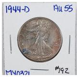 1944-D  Walking Liberty Half Dollar   AU-55
