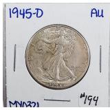 1945-D  Walking Liberty Half Dollar   AU