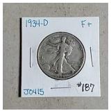 1934-D  Walking Liberty Half Dollar  F+