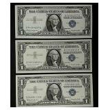 3  1957-B  $1  Silver Certificates Gem CU QA Blk